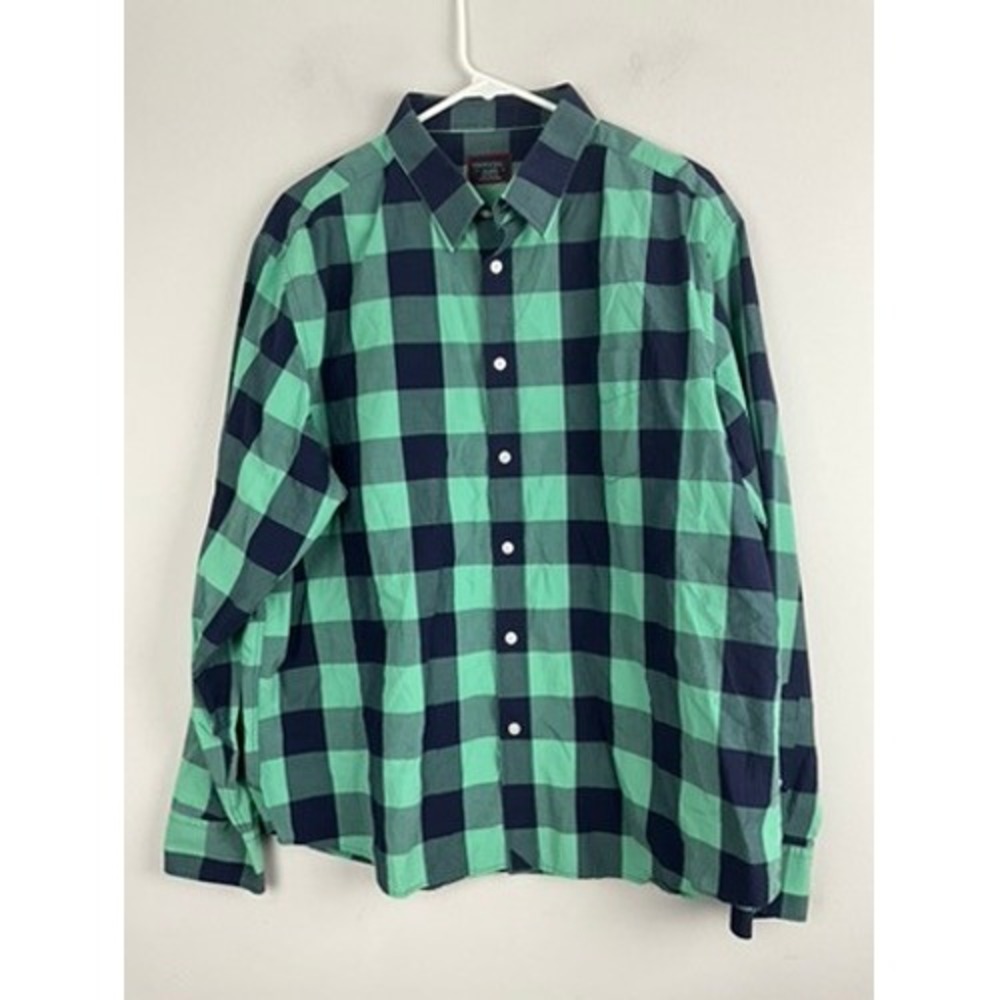 UNTUCKit Long Sleeve Gingham Check Button‎ Down Shirt Green Navy Plaid Casual